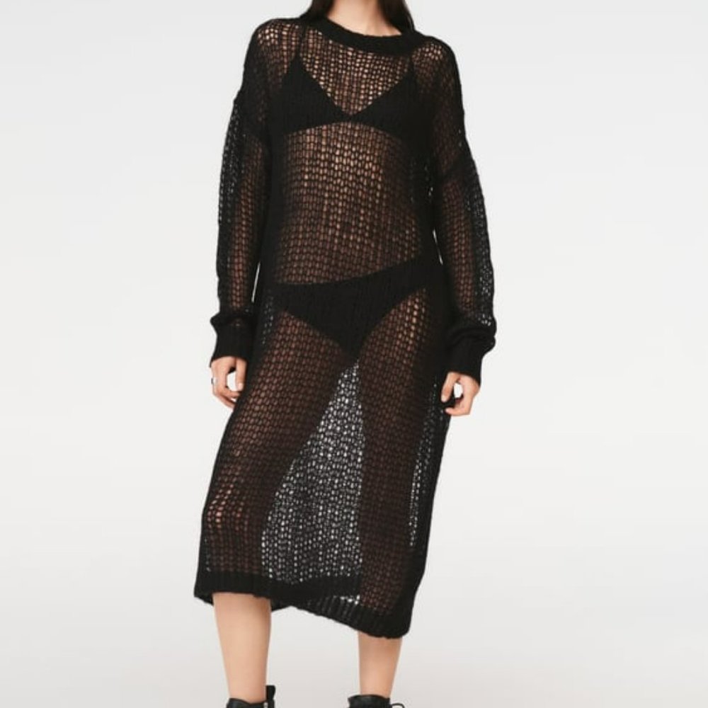 ZARA STEVEN MEISEL MESH KNIT SWEATER DRESS S